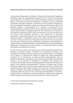 Declaración del Departamento Filosofía y Sociedad frente a los sucesos del día 14 de octubre